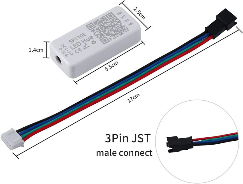 RECRE-TECH Ws2811 Controller, SP110e Addressable LED Bluetooth Ws2812b Controller 5V-24V, iOS/Android App Wireless Remote Control, Pixel Light Controller for WS2812 SK6812 SK6812RGBW Lights, Indoor Use - Image 3